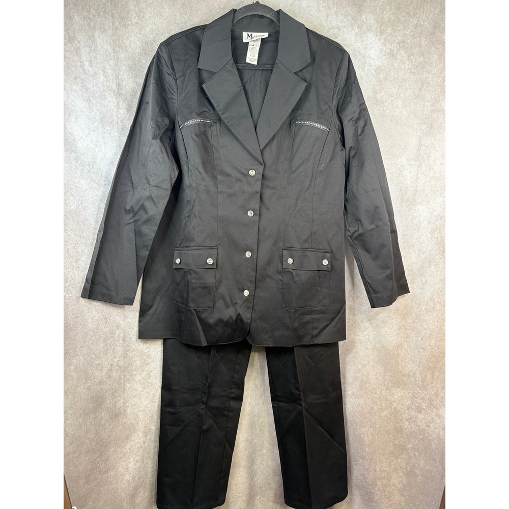 NWOT Maggie Sweet Blazer Pants Suit Set Rhinestone Button Black‎ Womens Size Med